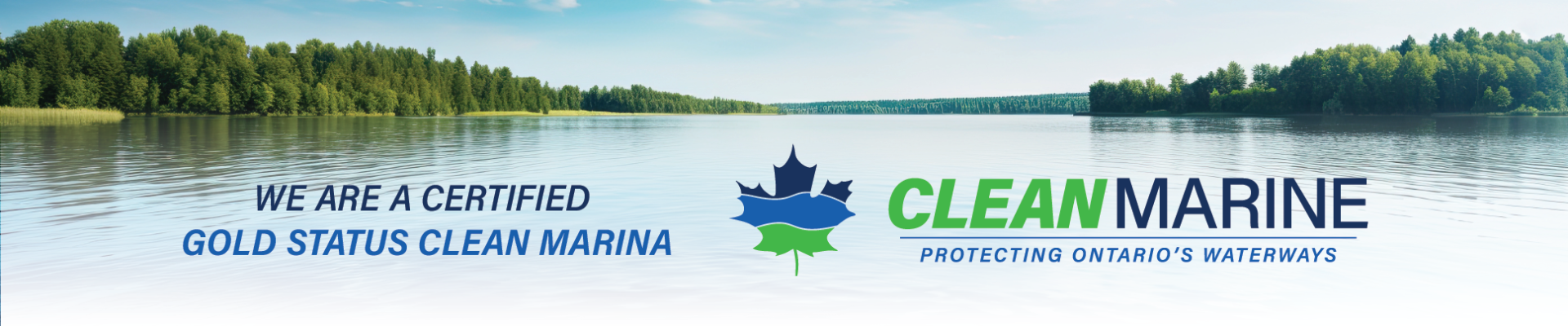 Banner showcasing Clean Marine Ontario Logo stating that South Bay Cove is a gold status clean marina